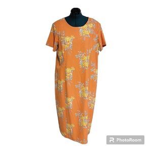 Adolfo Studio Vintage Linen Blend Maxi Dress Floral Print Orange Plus Size 22WP